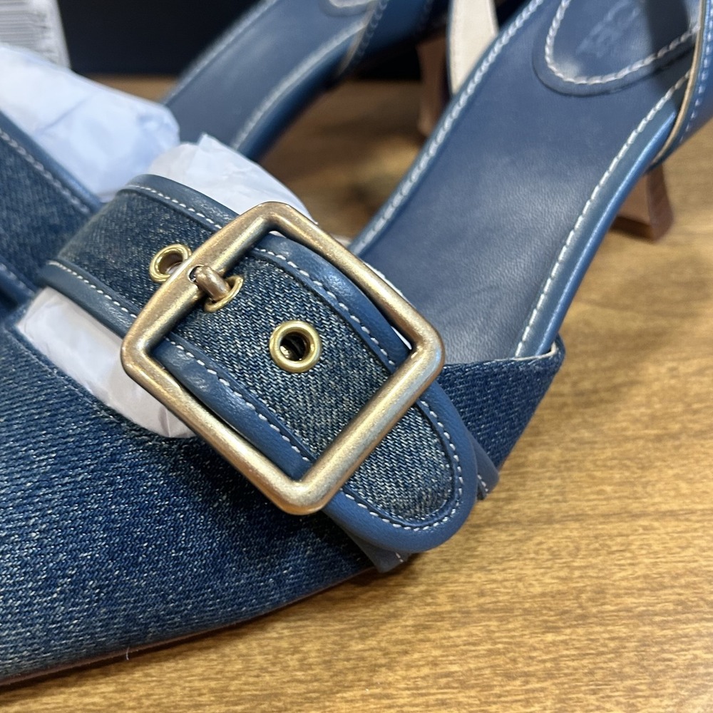 Coach MRGOT LVD DEN SLNGBK Shoes Womens 8.5 Blue Denim Slingback Pointed Toe NEW - Picture 3 of 9